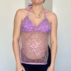 Handmade Y2K Fairycore Mermaid
Embellished Halter Babydoll Vest Top - Purple